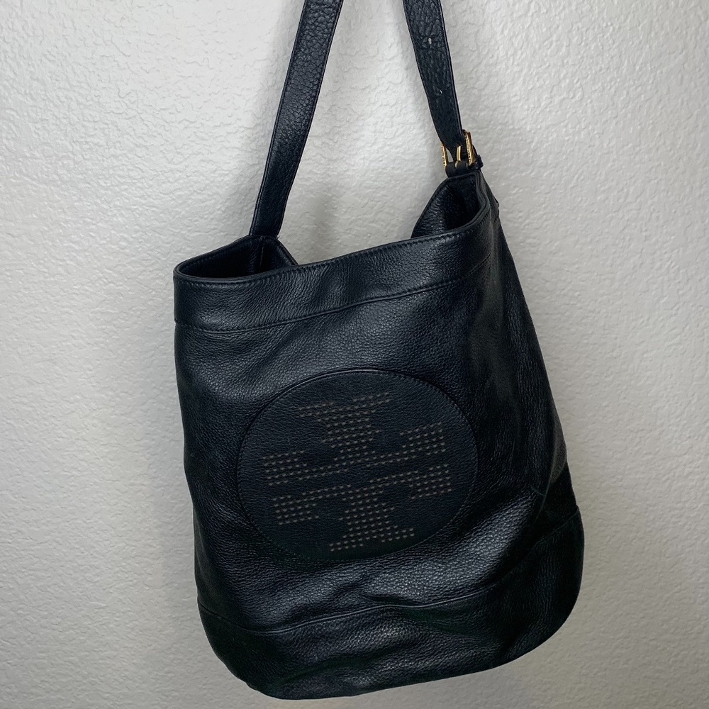 Tory Burch Kipp Black Pebble Leather Tote